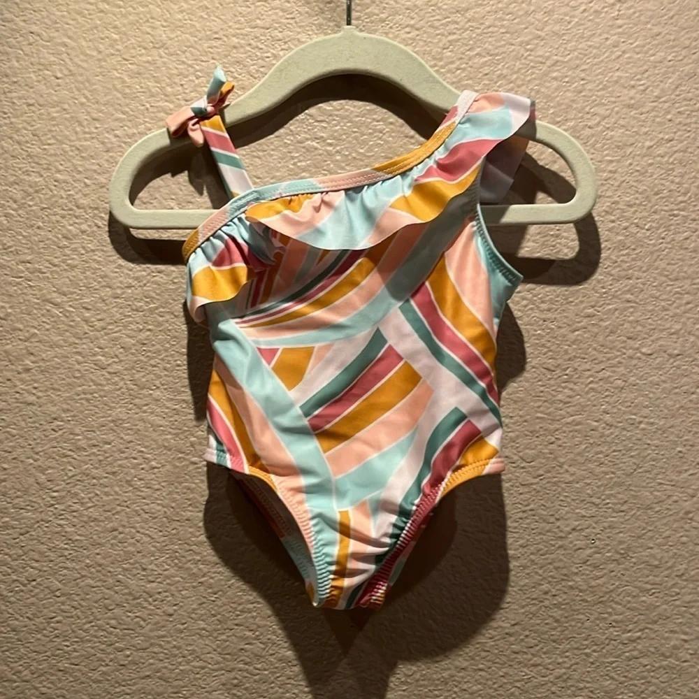 Wonder Nation Girls Neutral Mod One Piece Ruffle Swimsuit Size 12 Months